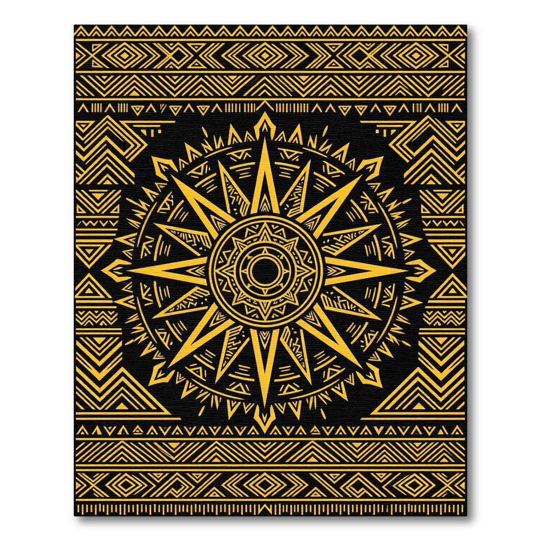 Golden Sunburst Geometric Ethnic Art Rug