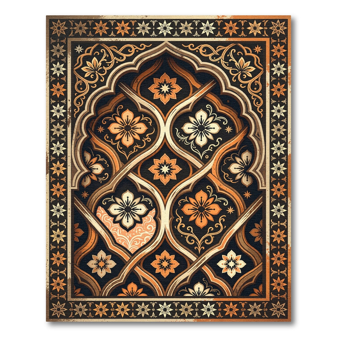 Elegant Amber Floral Intertwined Archway Rug