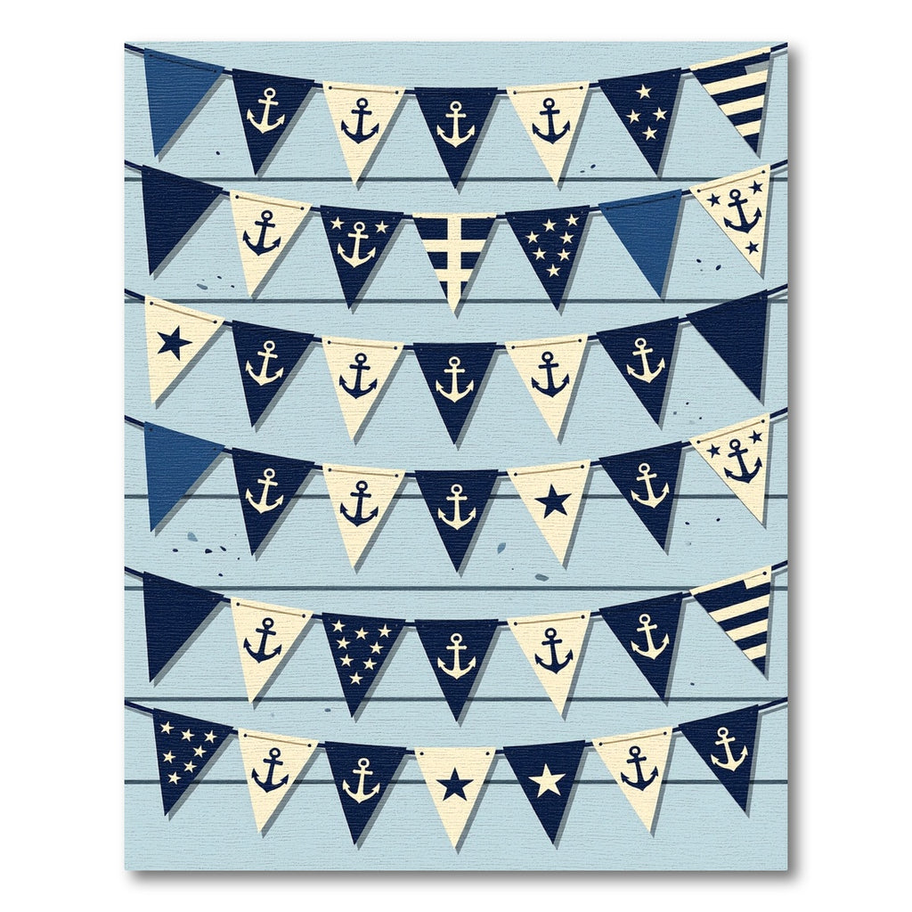 Nautical Navy Cream Anchor Pennant Banner Rug