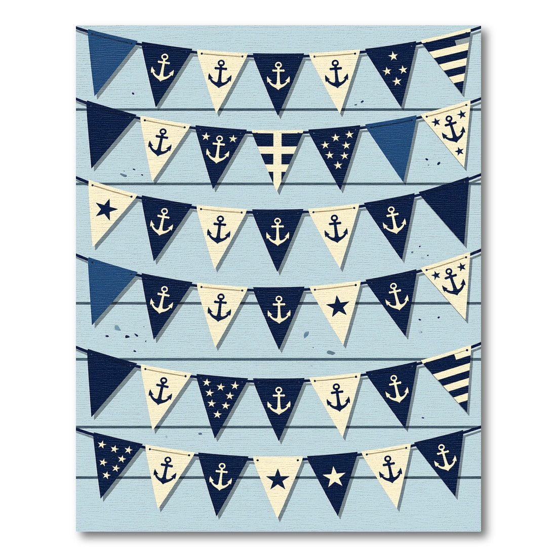 Nautical Navy Cream Anchor Pennant Banner Rug