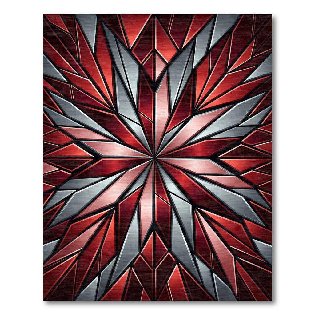 Crimson Silver Faceted Starburst Rug