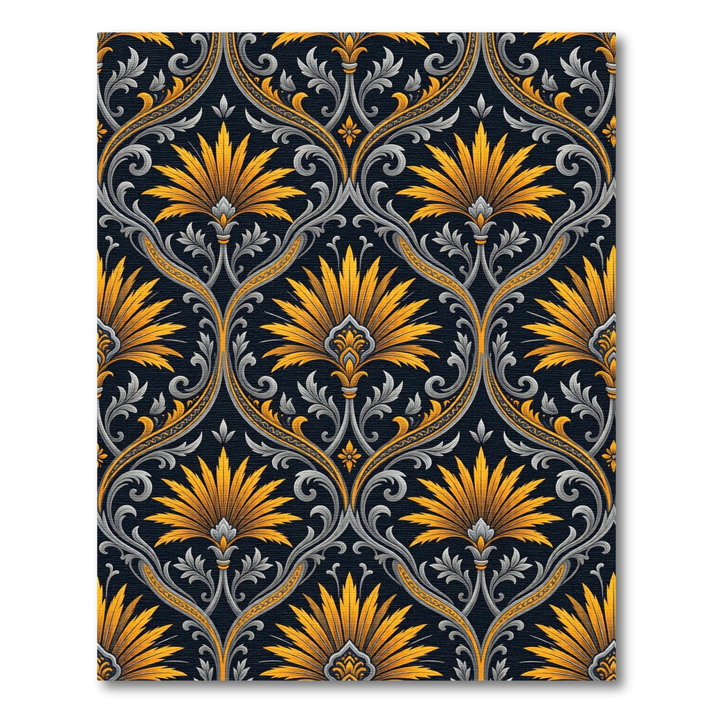 Golden Lotus Damask with Silver Foliage Rug