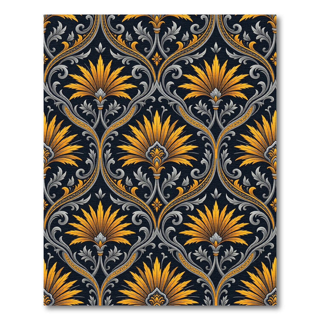 Golden Lotus Damask with Silver Foliage Rug