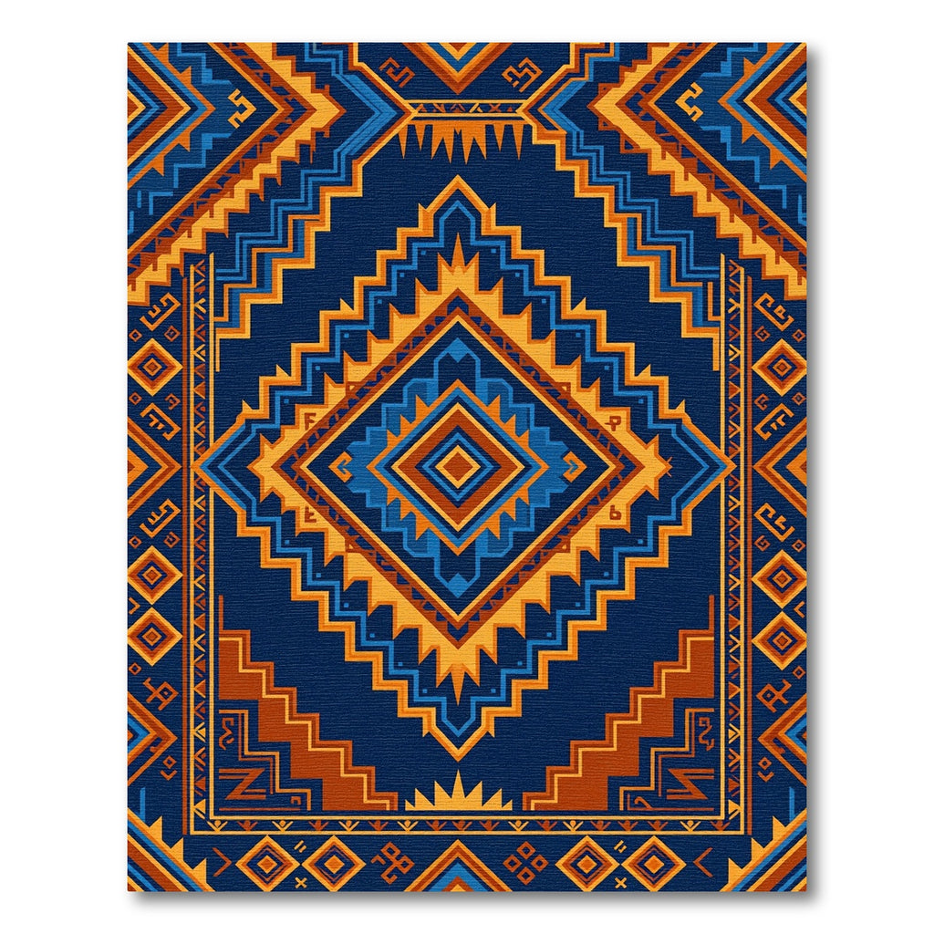 Navajo Blue Geometric Diamond Zigzag Rug