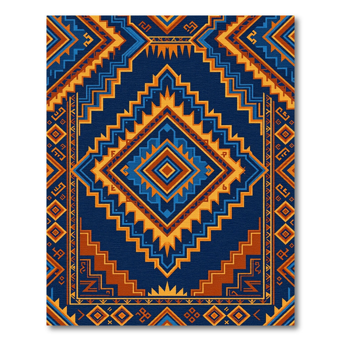 Navajo Blue Geometric Diamond Zigzag Rug