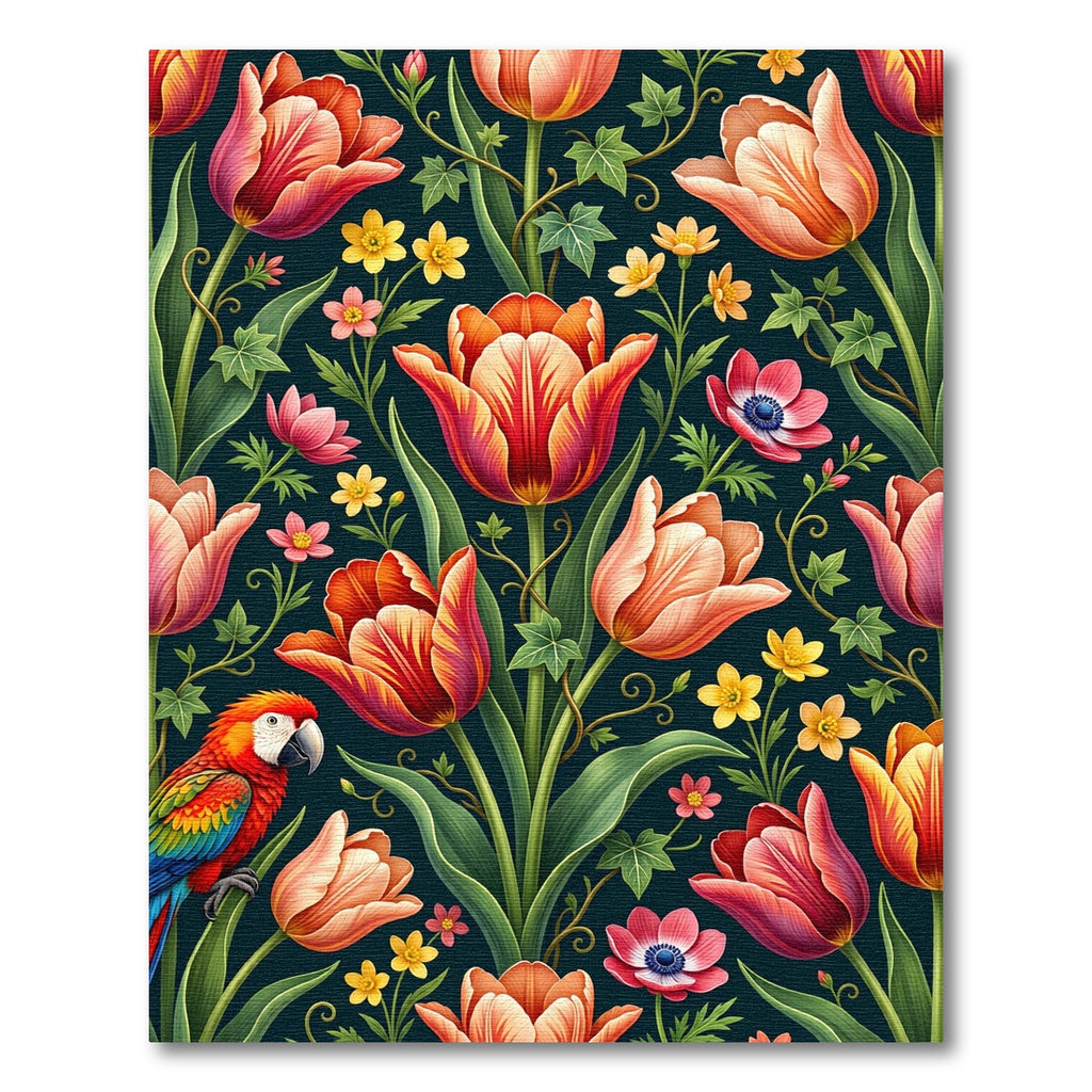 Vibrant Tropical Parrot and Tulip Garden Rug