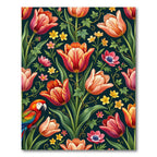 Vibrant Tropical Parrot and Tulip Garden Rug