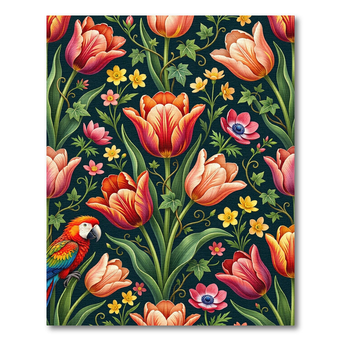 Vibrant Tropical Parrot and Tulip Garden Rug