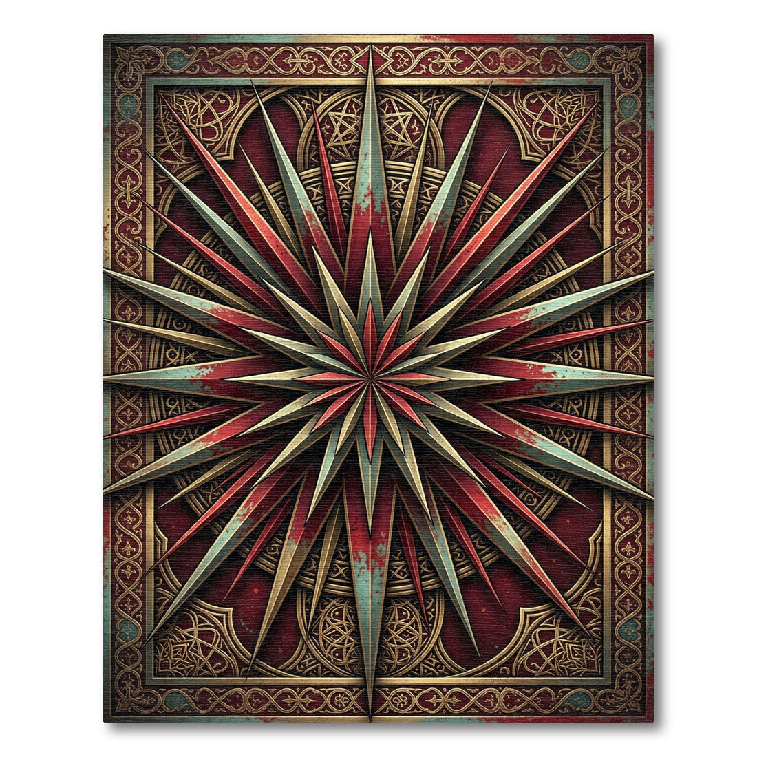 Gothic Crimson Golden Celestial Compass Rug