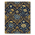 Golden Floral Damask Navy Blue Rug