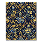 Golden Floral Damask Navy Blue Rug