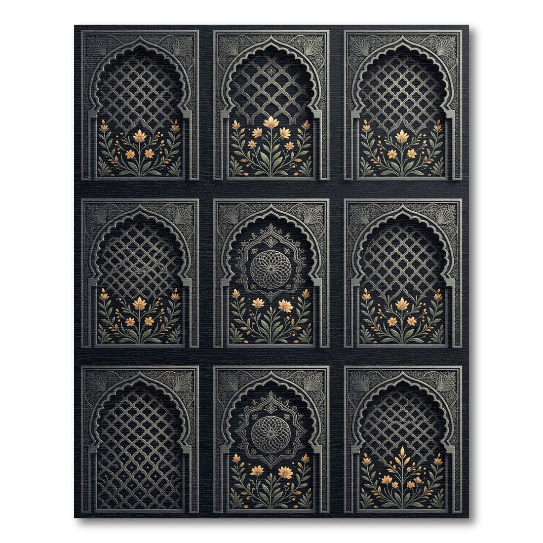 Ethereal Charcoal Floral Arched Lattice Rug