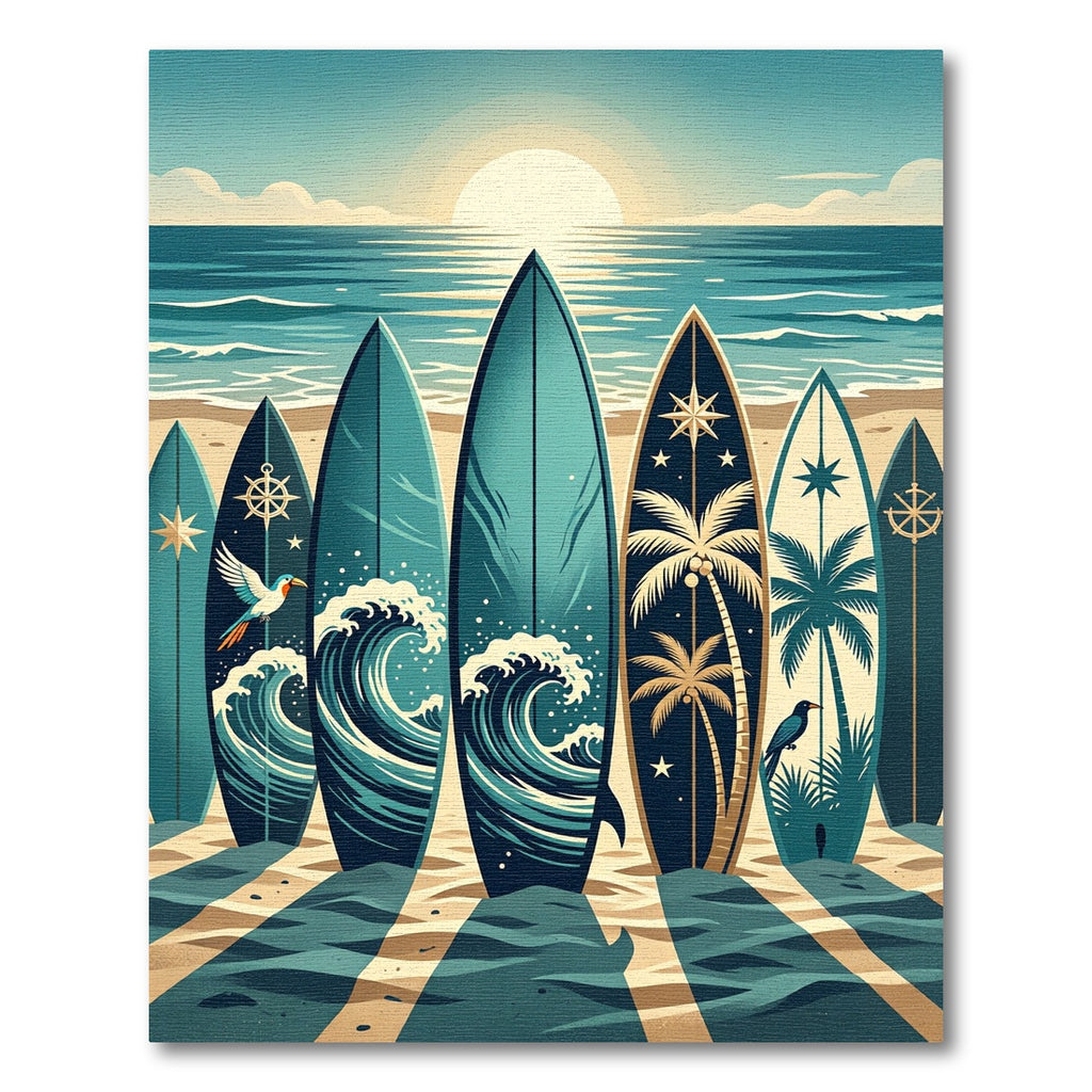 Coastal Surfboard Sunset Ocean Scene Rug