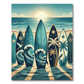 Coastal Surfboard Sunset Ocean Scene Rug
