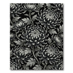 Monochromatic Black and White Chrysanthemum Floral Rug