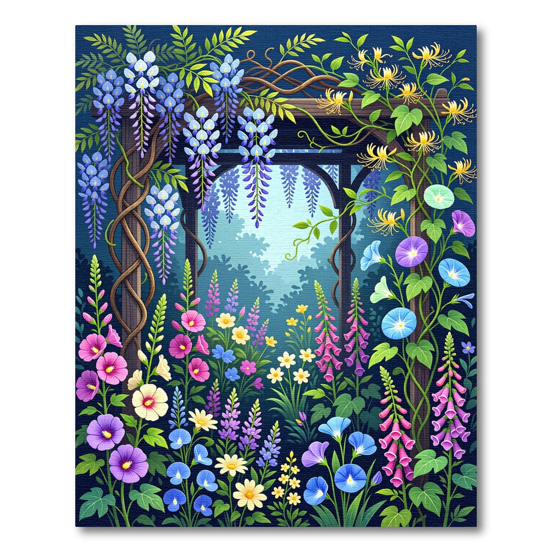 Midnight Wisteria and Morning Glory Garden Rug