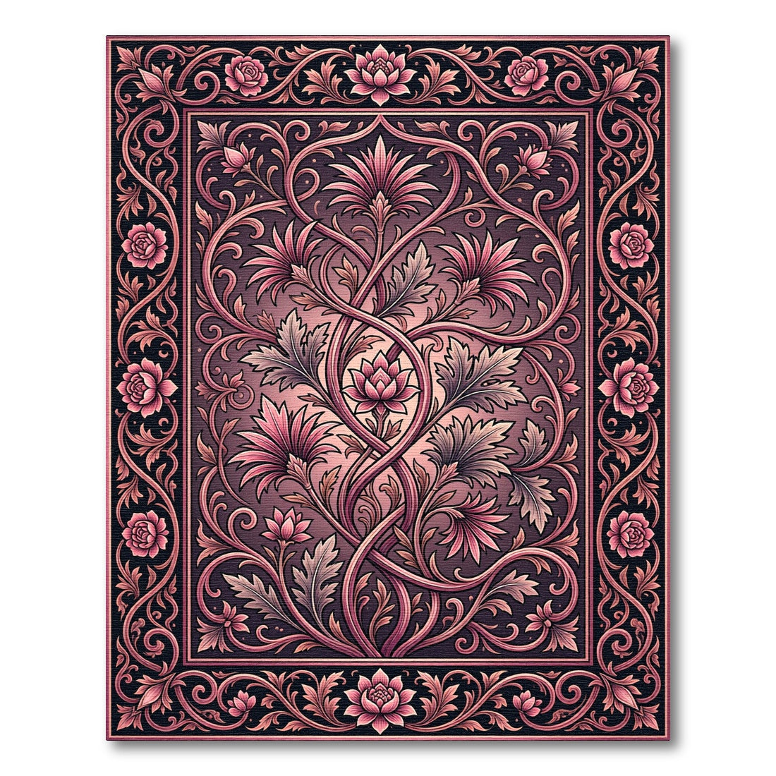 Pink Floral Vines Elegant Composition Rug