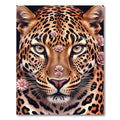 Majestic Leopard Portrait with Pink Roses Rug