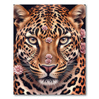 Majestic Leopard Portrait with Pink Roses Rug