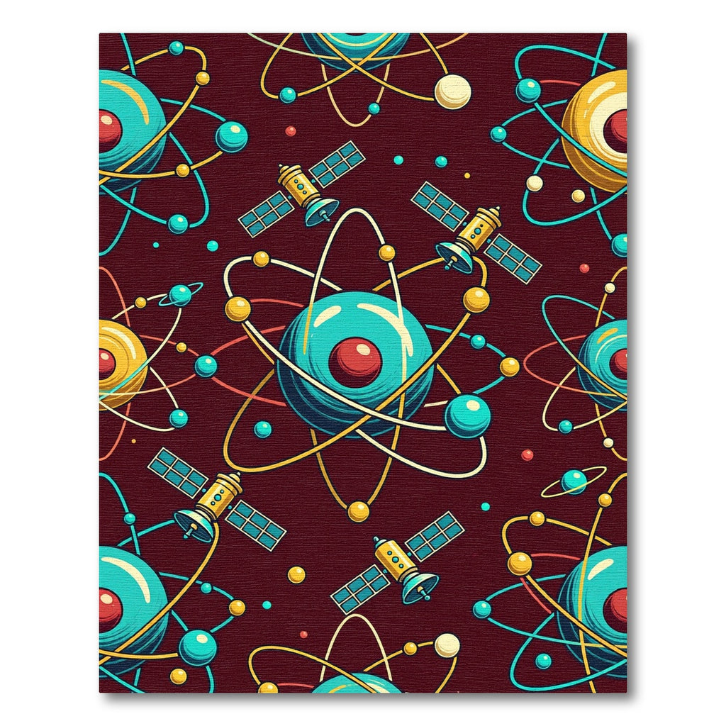 Retro Atomic Orbit Satellite Rug