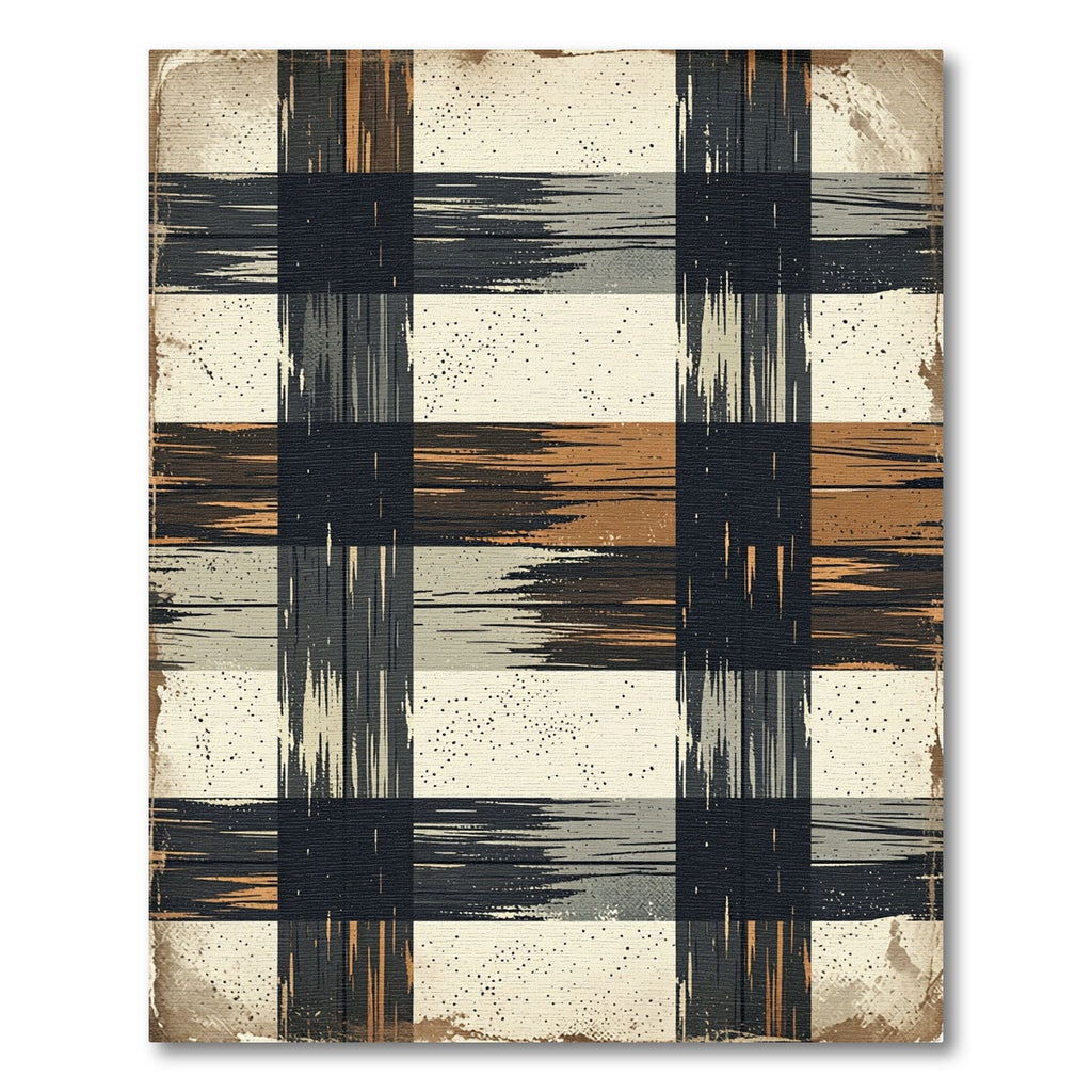 Rustic Black and Brown Plaid Rug