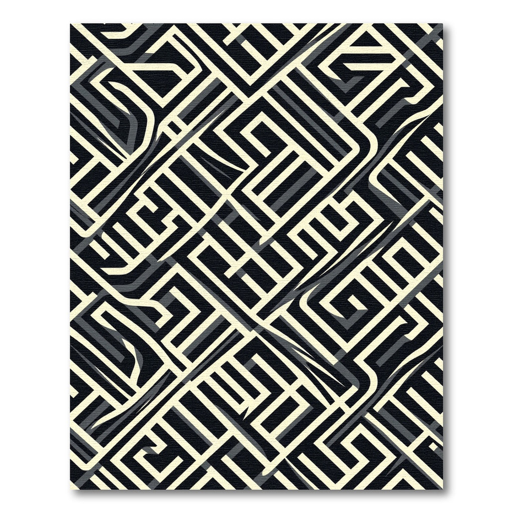 Geometric Maze With Black Cream Lines Rug