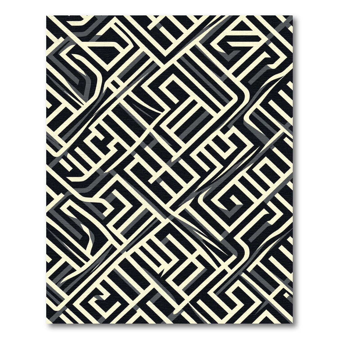 Geometric Maze With Black Cream Lines Rug