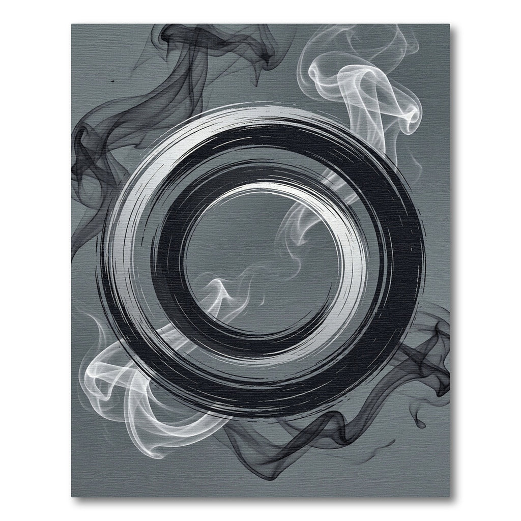 Black White Smoke Swirl Circle Rug