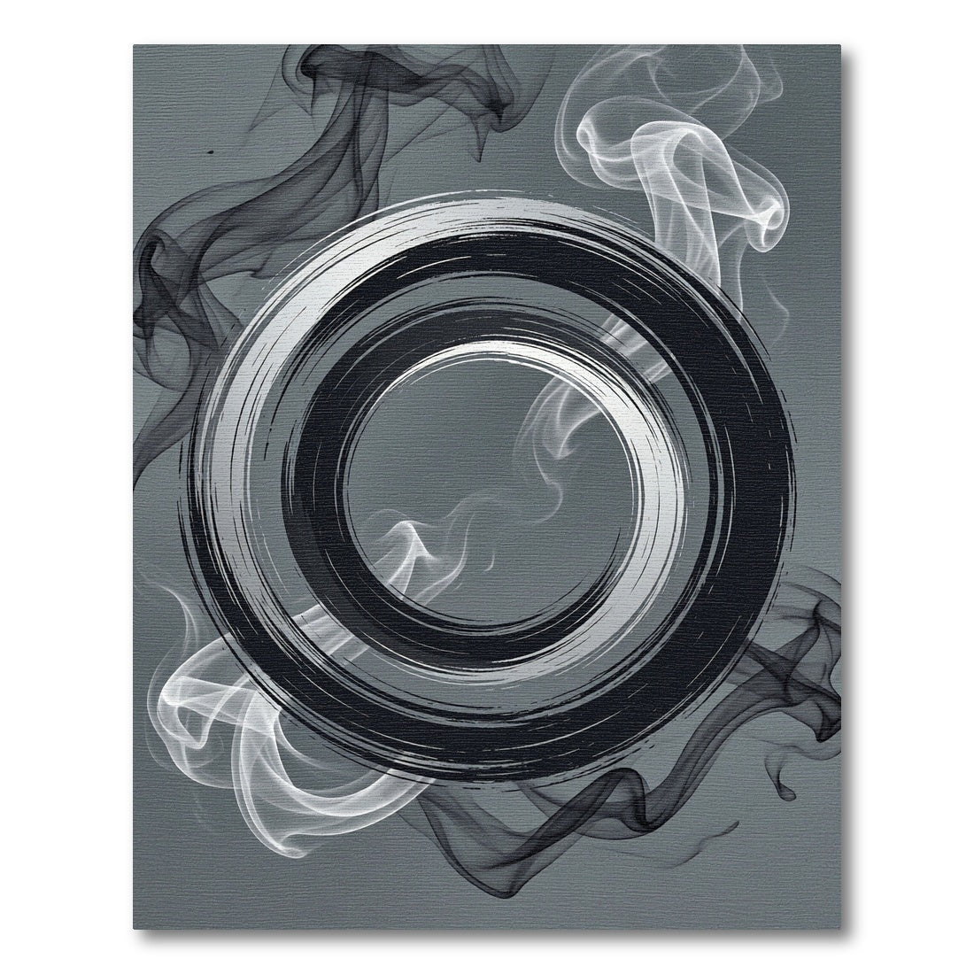 Black White Smoke Swirl Circle Rug