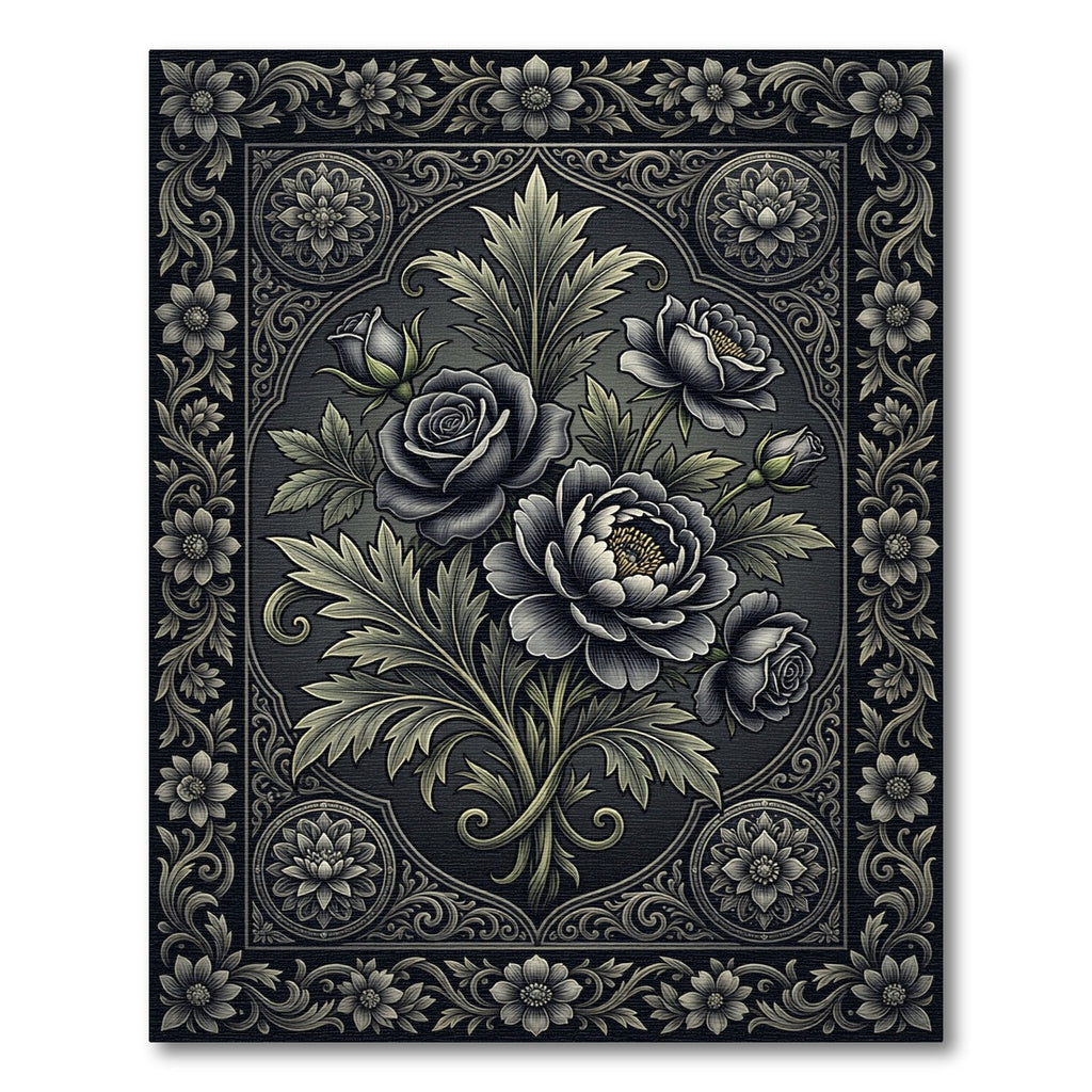 Ornate Charcoal Floral Bouquet Rug