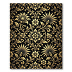 Elegant Gold Floral Damask Botanical Black Rug
