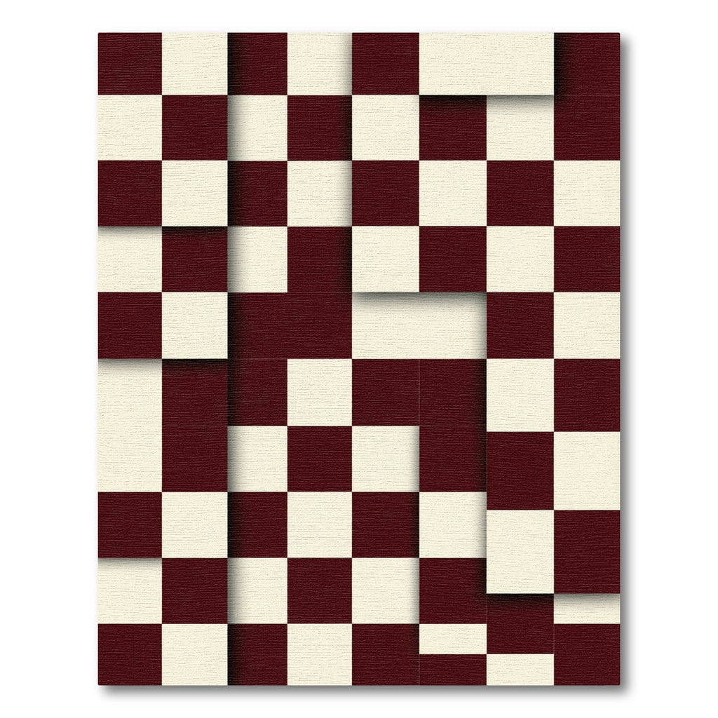 Maroon Cream Illusionary Checkered Rug