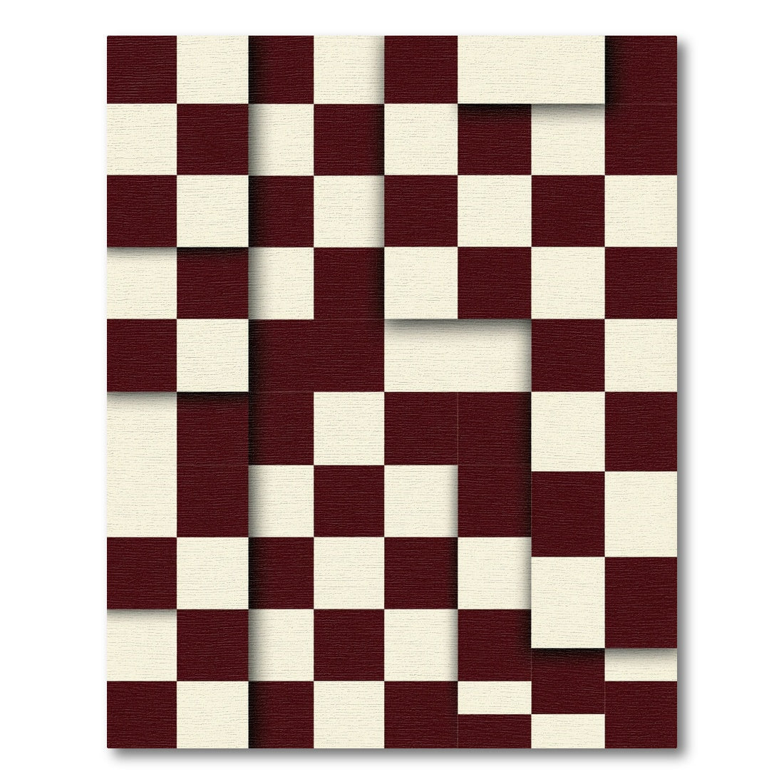 Maroon Cream Illusionary Checkered Rug