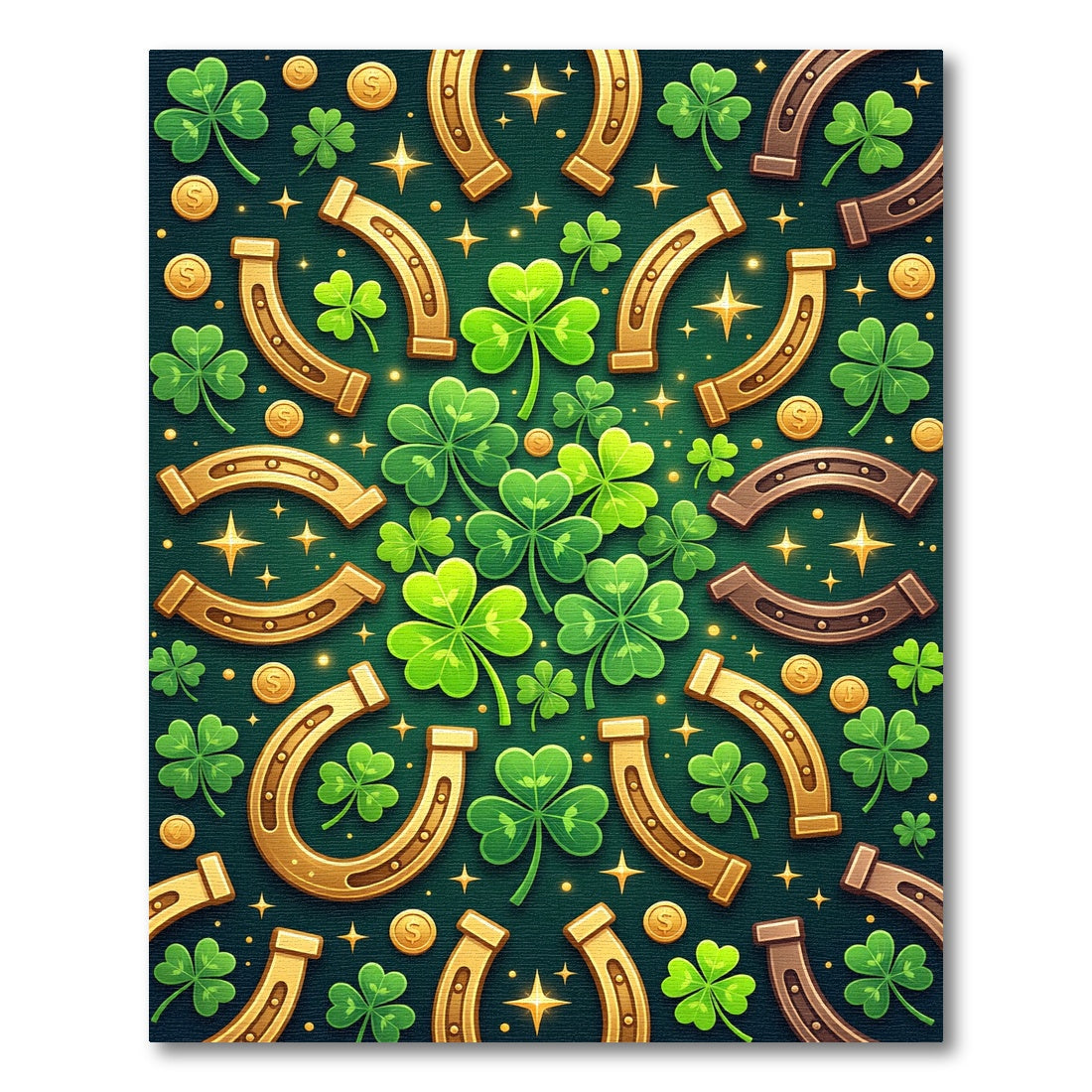 Golden Horseshoe and Emerald Shamrock Medallion Rug