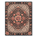 Vintage Peach Rose Scroll Medallion Rug
