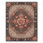 Vintage Peach Rose Scroll Medallion Rug