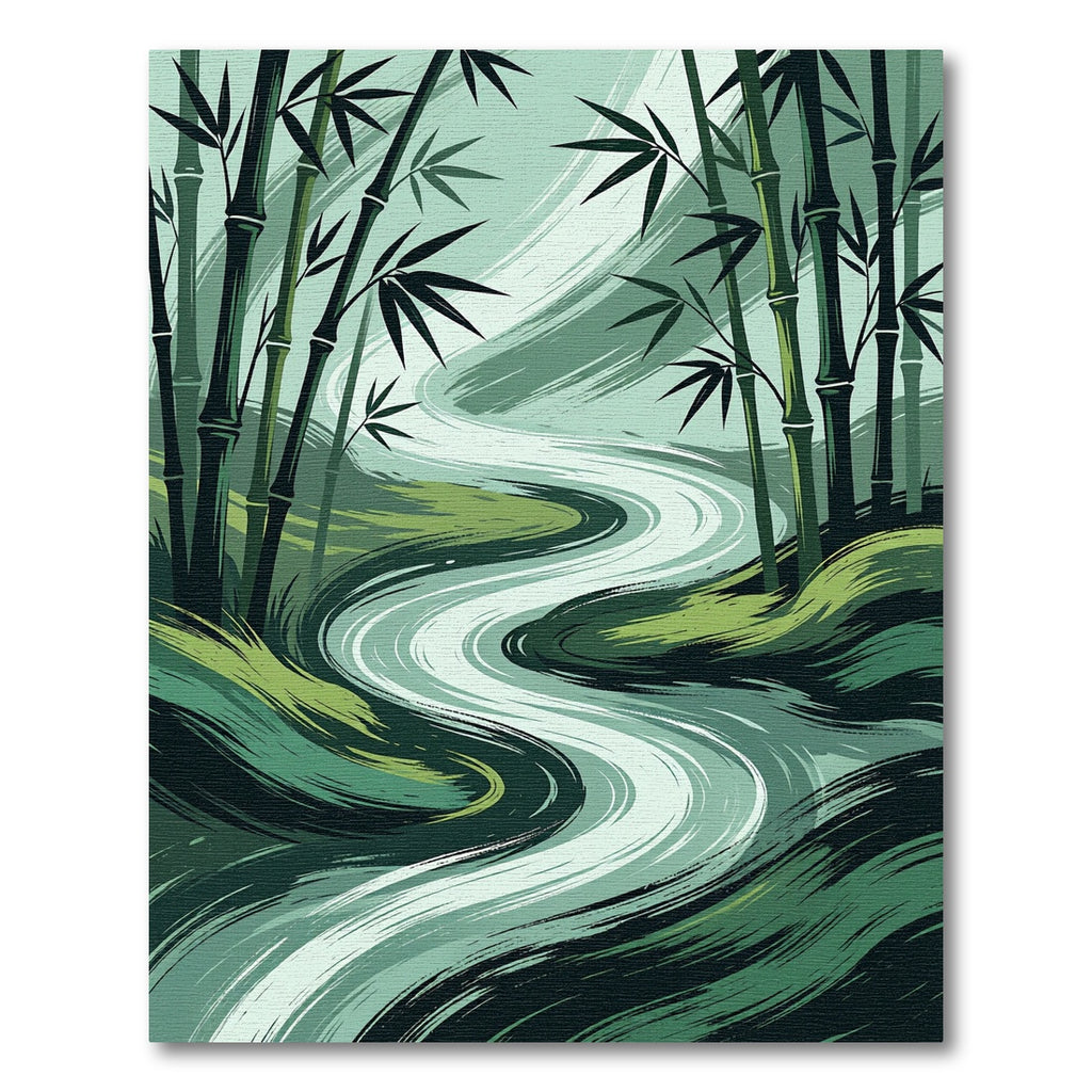 Serene Verdant Bamboo Winding River Rug
