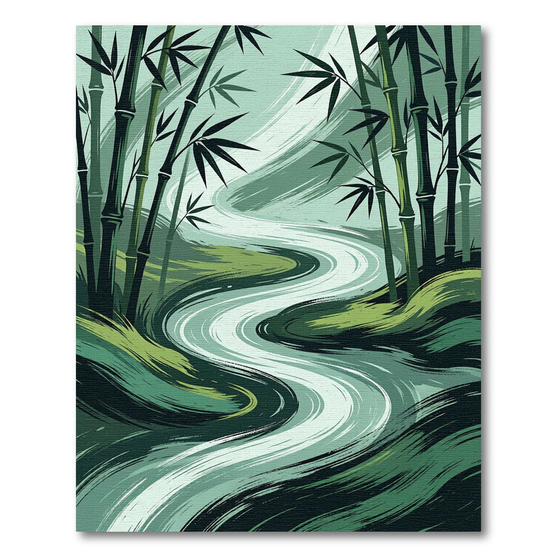 Serene Verdant Bamboo Winding River Rug