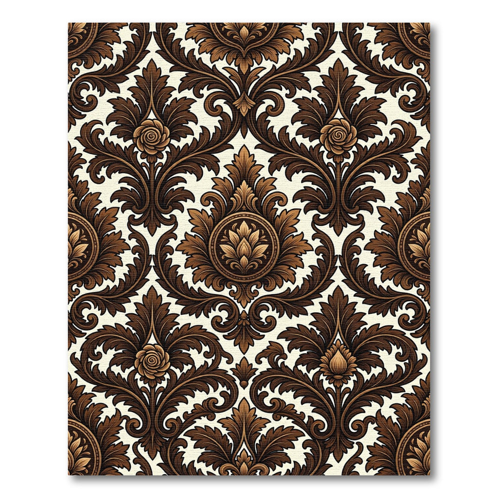 Rich Brown Baroque Floral Scroll Rug