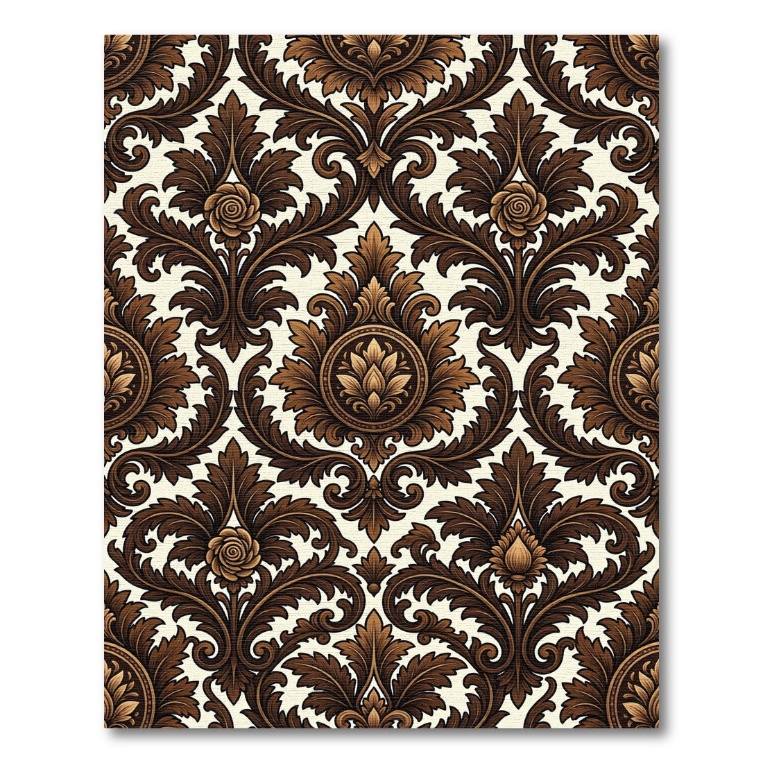 Rich Brown Baroque Floral Scroll Rug