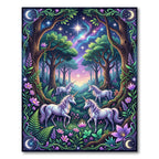 Enchanted Unicorns in Cosmic Forest Glow Rug