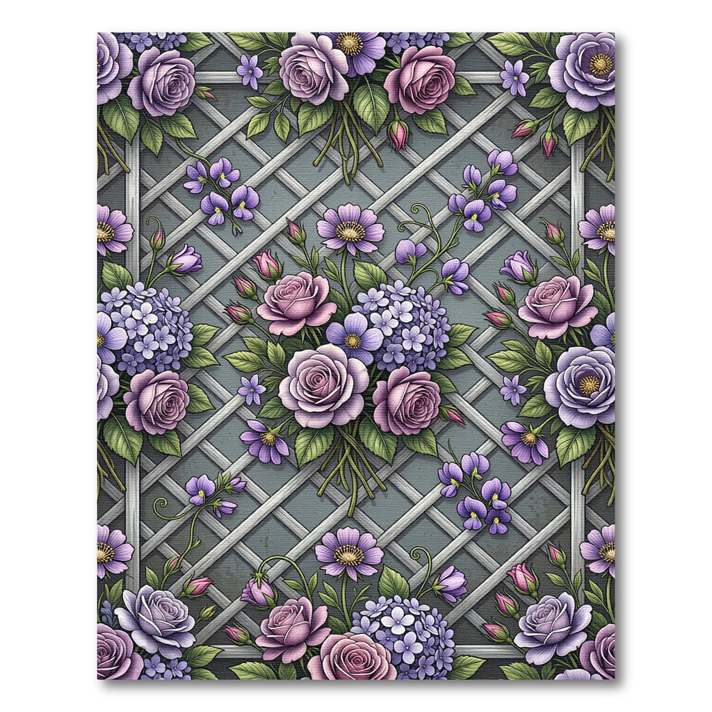 Purple Roses Hydrangea Lattice Garden Rug