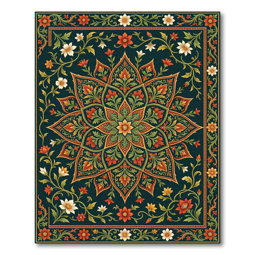 Rich Crimson Floral Scroll Medallion Rug