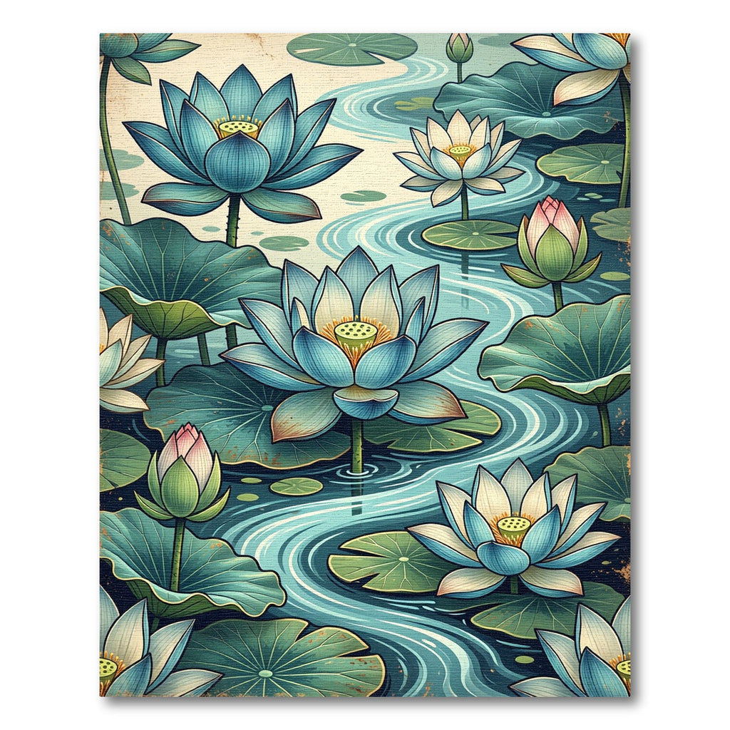 Serene Blue Lotus Water Garden Rug