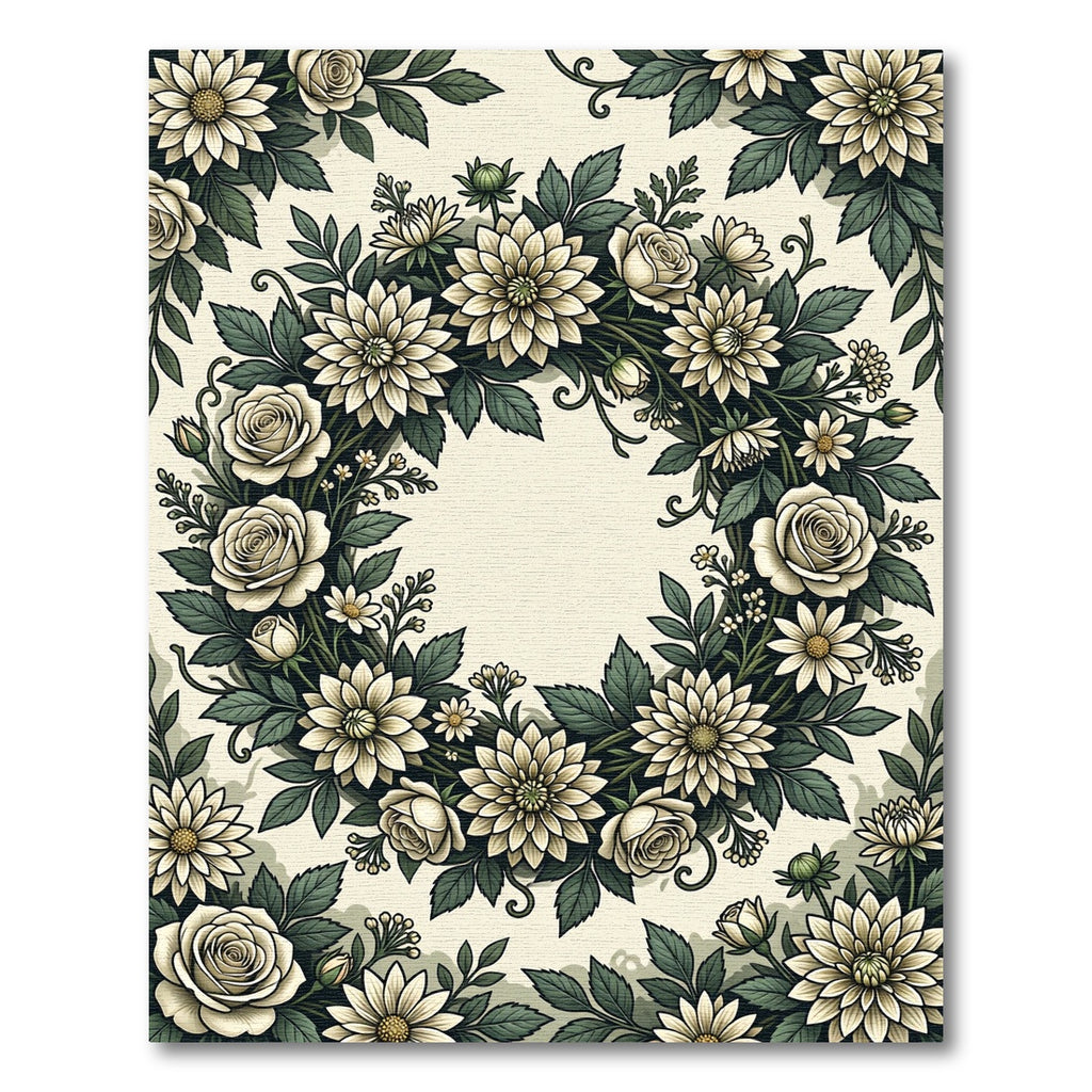 Cream Floral Wreath Botanical Tapestry Rug