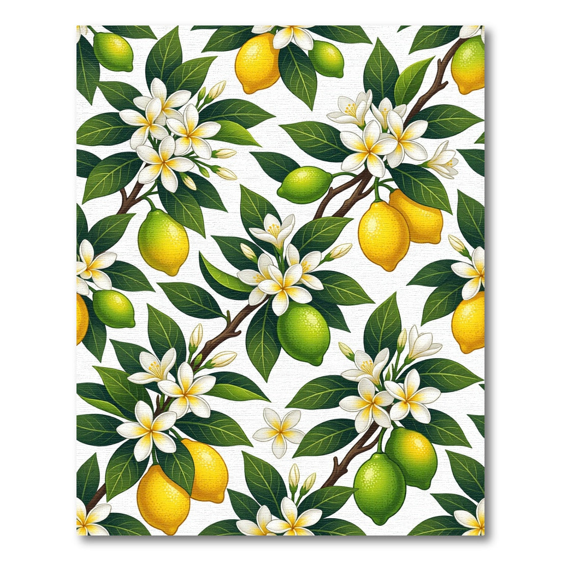 Vibrant Lemon Blossom Botanical Illustration Rug