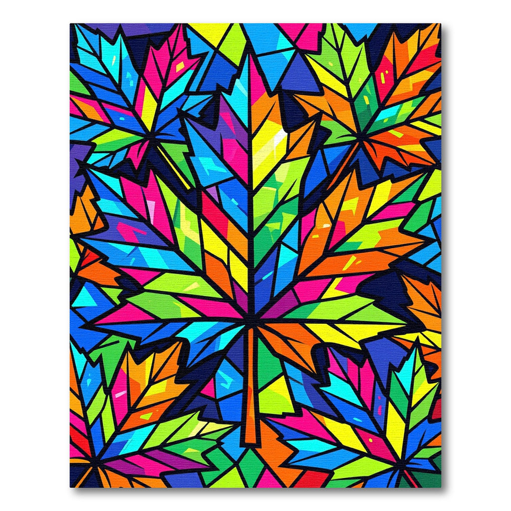 Vibrant Stained Glass Maple Leaf Art Rug