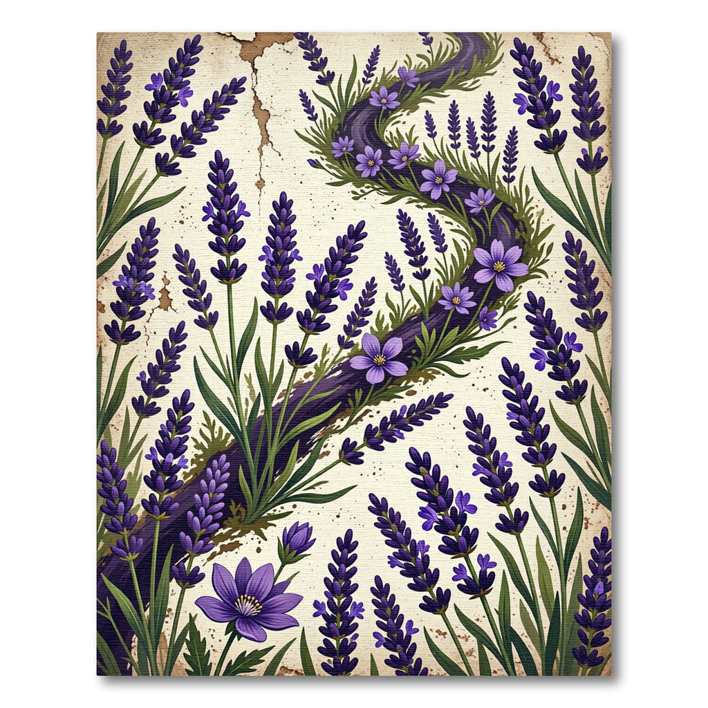 Vintage Lavender Botanical Swirl Floral Rug