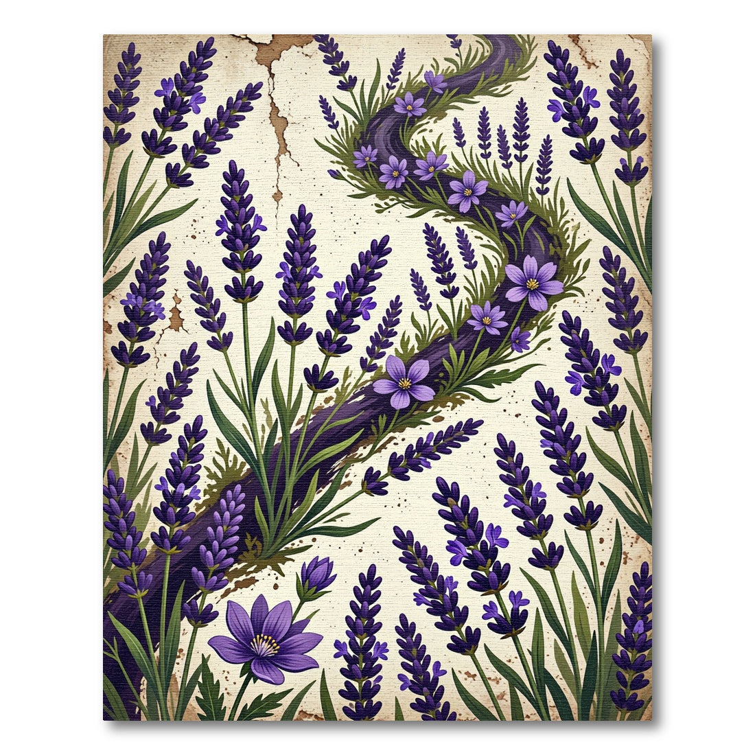Vintage Lavender Botanical Swirl Floral Rug