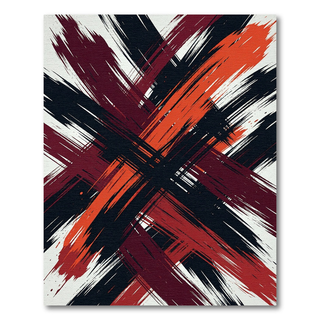 Bold Black Red Abstract Cross Stroke Rug
